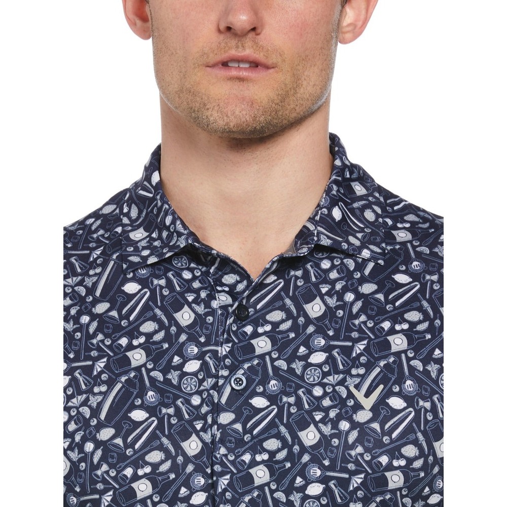 Callaway Mens Golf Polo Shirt Size XL Short Sleeve Navy Blue Cocktail Print NWT - Picture 4 of 16